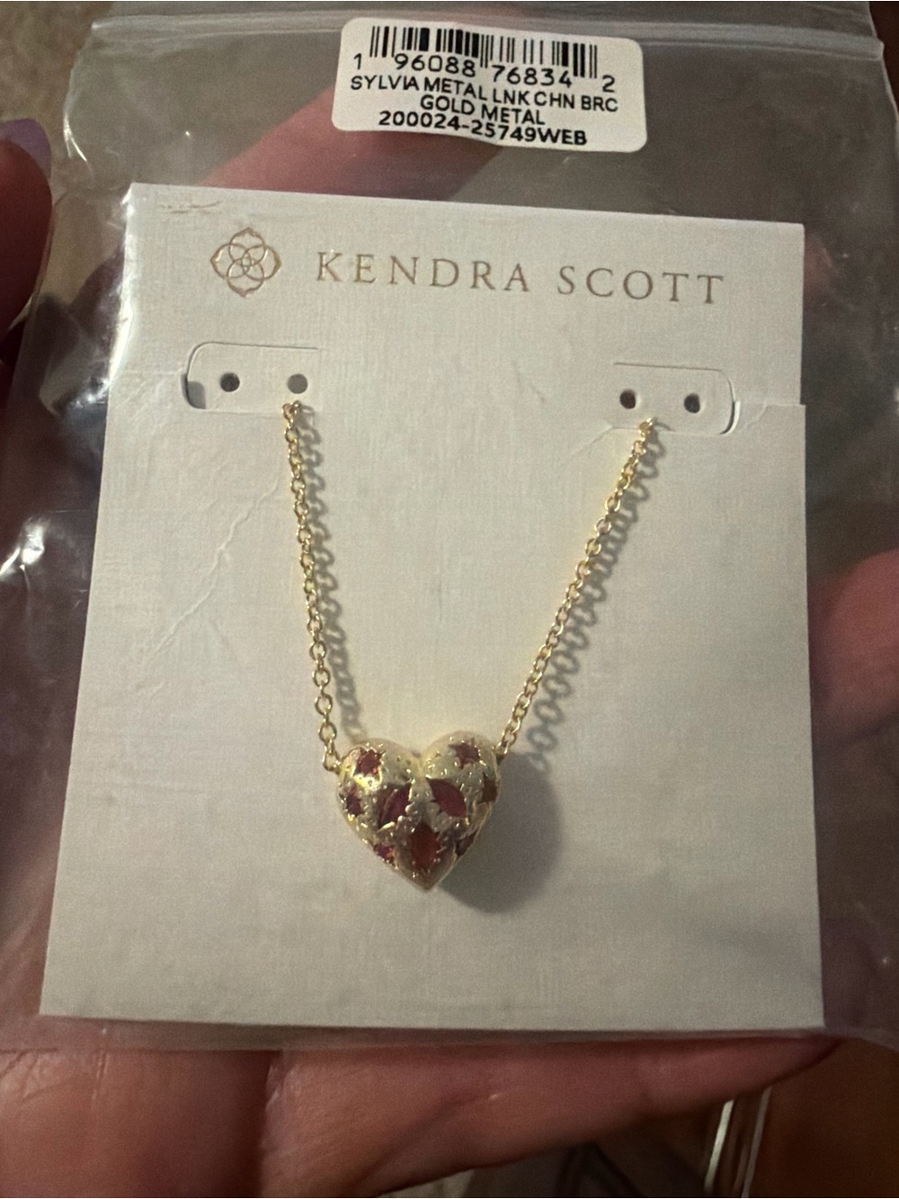 Kendra Scott Gold Heart Necklace with Red Enamel Accents